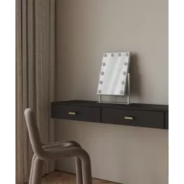 Makiažo veidrodis su stovu, šviečiantis ir reguliuojamas