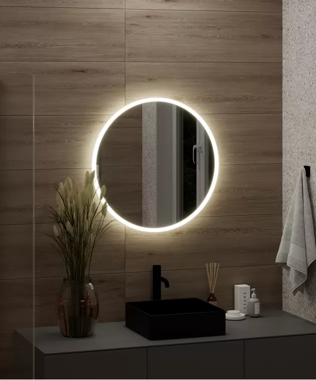 Apvalus veidrodis su priekiu LED apšvietimu Apvalus veidrodis su priekiu LED apšvietimu