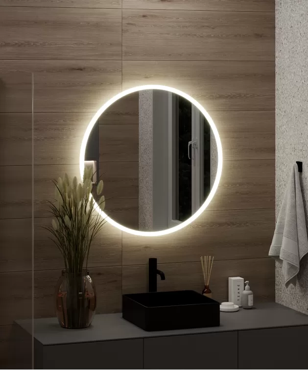 Apvalus veidrodis su priekiu LED apšvietimu Apvalus veidrodis su priekiu LED apšvietimu